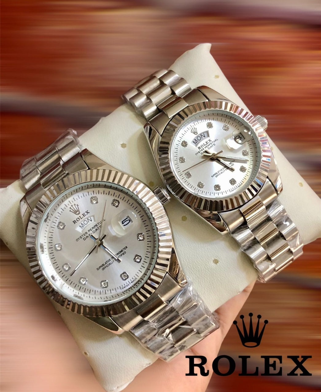 Rolex Stainless Steel Couple Watch With Rolex Box